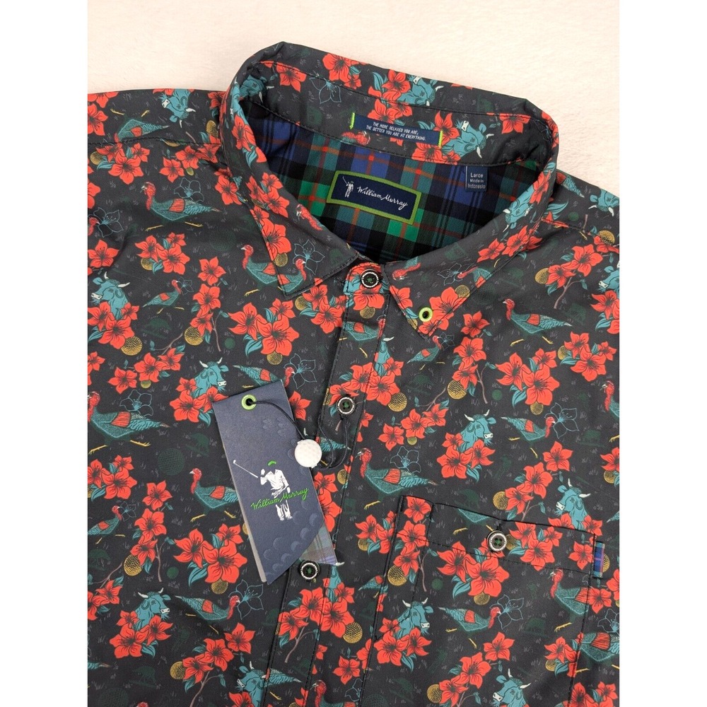 William Murray Greens Keepers Short Sleeve Button Shirt Mens Large Azalea Floral